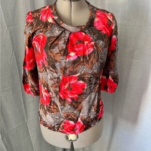 Boden Red and Brown Floral Blouse